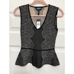MWT BCBG MAXAZRIA Peplum Bandage Shirt Lace Whimsigoth Office Core XS